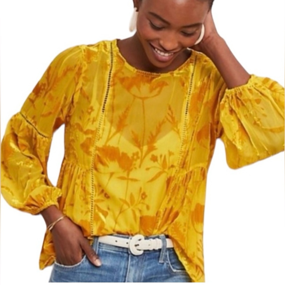 Anthropologie Meadow Rue Velvet Burnout Blouse Sz:8 * slip is not included